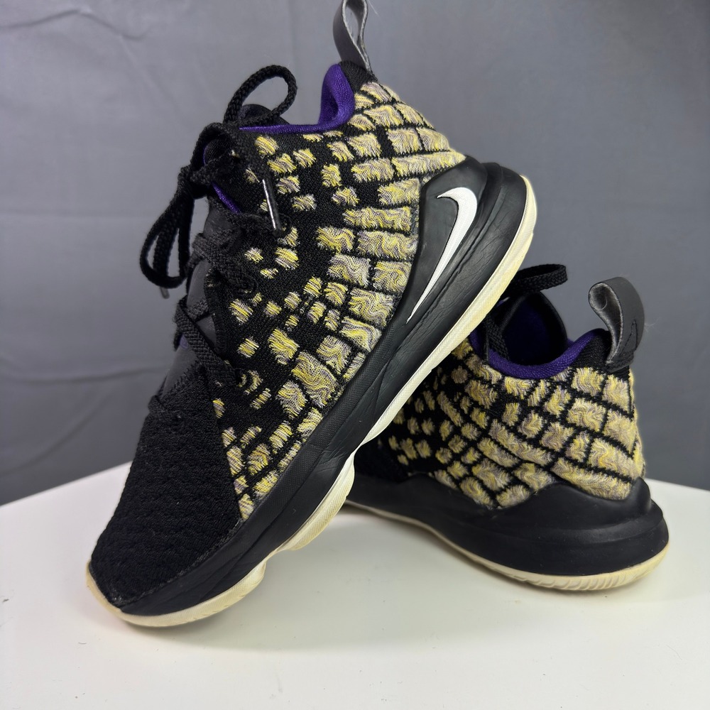 Nike LeBron 15 Low Youth 1Y Black Gold Purple Basketball Shoes BQ5595-004